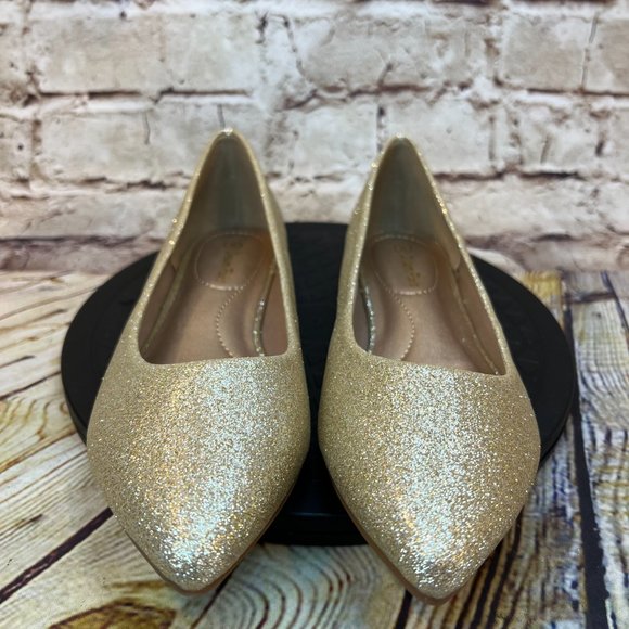 Dream Pairs Metallic Glitter Sparkle Gold Pointed Toe Slip On Ballet Flats 8 - Picture 2 of 9
